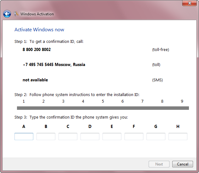 Activate Windows now: toll-free phone number in Russia 8 800 200 8002