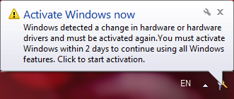 Balloon notification: Activate Windows now