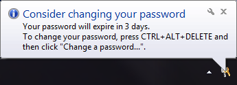 Consider changing your password: Your password will expire in 3 days.