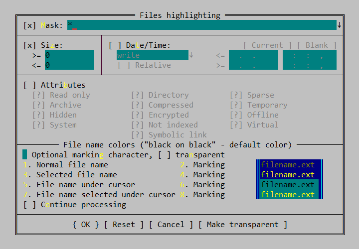 Far Manager: サイズ=0 のファイル強調表示ルール